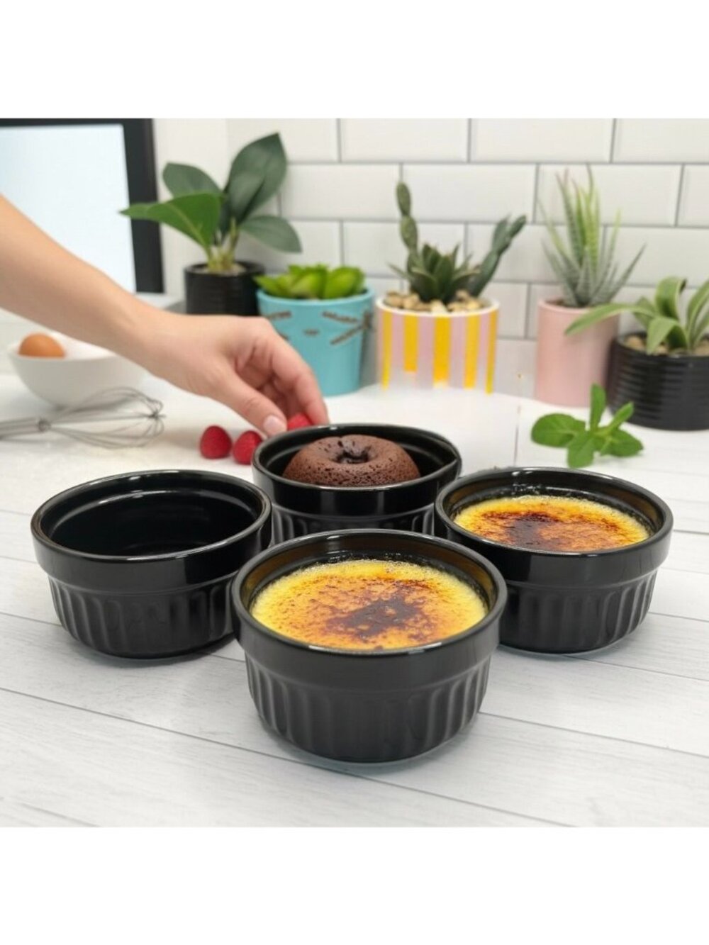 Set Of 4 Black Ceramic Ramekins Baking Bowls For Desserts Soufflé